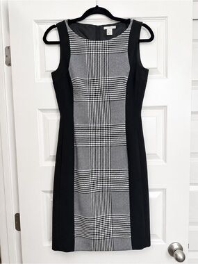 H&M Black & White Plaid Houndstooth Sheath Dress Size 6